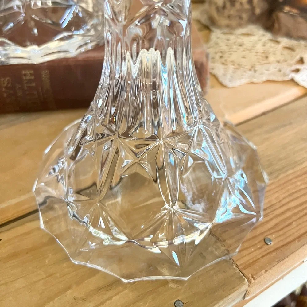 Vintage Set of Two Etched Cut Clear Glass Stunning Candlestick Holders
